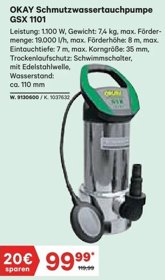 Lagerhaus Okay Schmutzwassertauchpumpe GSX 1101 Angebot