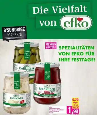 Sutterlüty efko Delikatessgurken, Senfgurken, Rote Rüben oder Pußtasalat 670 g Angebot