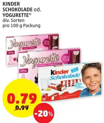 PENNY Kinder Schokolade Od.Yogurette 100g Angebot