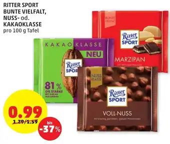 PENNY Ritter Sport Bunte Vielfalt Nuss-Od.Kakaoklasse 100g Angebot