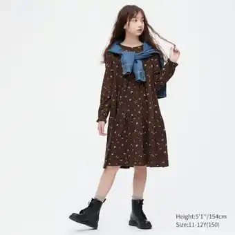 UNIQLO Girls printed tiered long sleeved dress Angebot