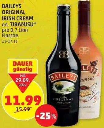PENNY Baileys Original Irish Cream od. Tiramisu 0,7 Liter Angebot