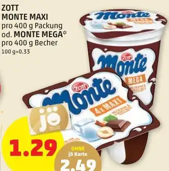 PENNY Zott Monte Maxi 400 g od. Monte Mega Angebot