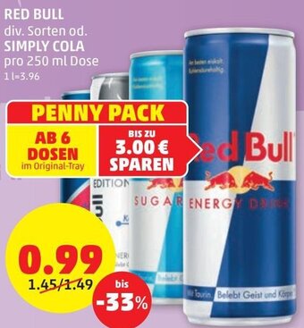 PENNY Red Bull od. Simply Cola 250 ml Angebot