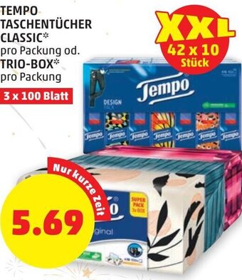 PENNY Tempo Taschentücher Classic od. Trio-Box 3 x 100 Blatt Angebot