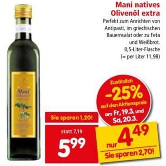 Interspar Mani Natives Olivenöl Extra 0.5L Angebot