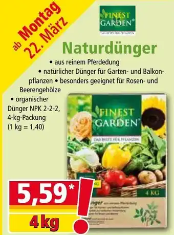 Norma Finest Garden Naturdünger 4Kg Angebot