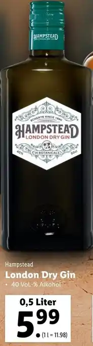Lidl Hampstead London Dry Gin 0.5Liter Angebot