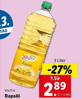 Lidl Vita D'Or Rapsöl 3Liter Angebot