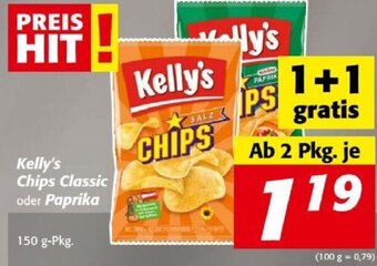 Nah&Frisch Kelly's Chips Classic oder Paprika 150 g Angebot