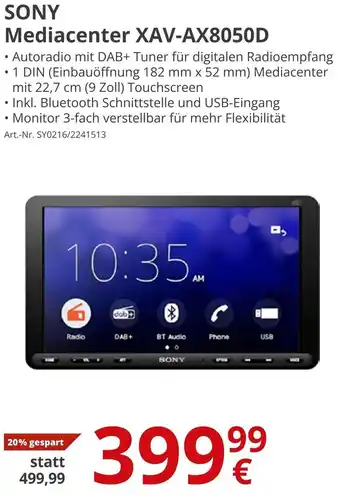 A.T.U. Sony Mediacenter XAV-AX8050D Angebot