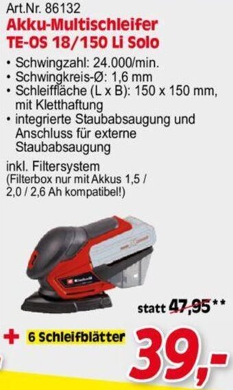 Zgonc Einhell Akku-Multischleifer TE-OS 18/150 Li Solo Angebot