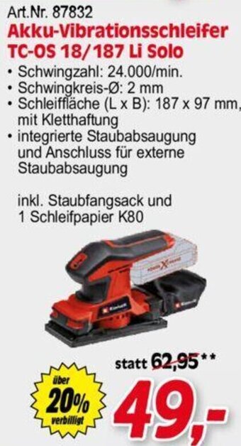 Zgonc Einhell Akku-Vibrationsschleifer TC-OS 18/187 Li Solo Angebot