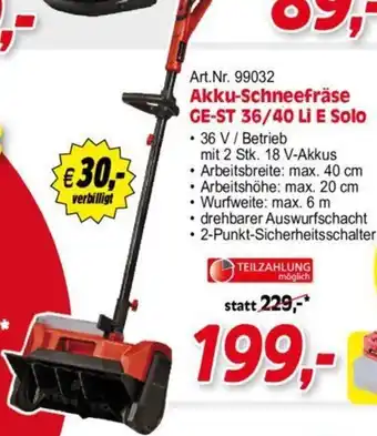 Zgonc Einhell Akku-Schneefräse GE-ST 36/40 Li E Solo Angebot