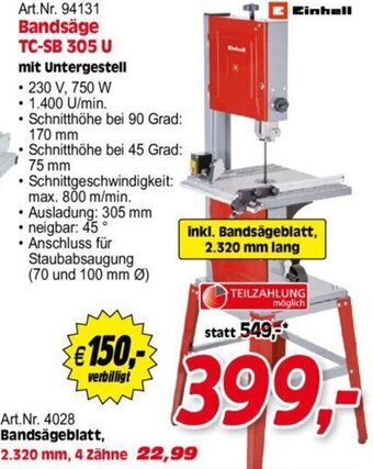 Zgonc Einhell Bandsäge TC-SB 305 U Angebot