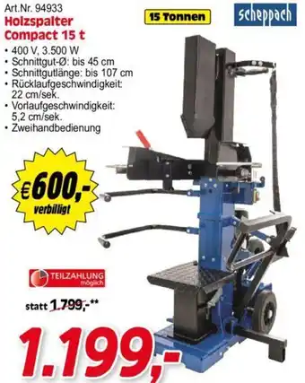 Zgonc Scheppach Holzspalter Compact 15 t Angebot