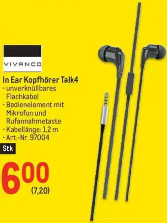 Metro Vivanco In Ear Kopfhörer Talk4 Angebot