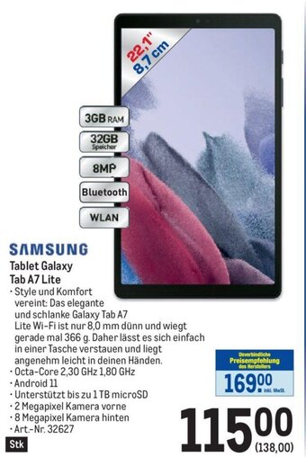 Metro Samsung Tablet Galaxy Tab A7 Lite Angebot