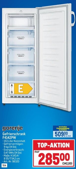 Metro gorenje Gefrierschrank F4142PW Angebot