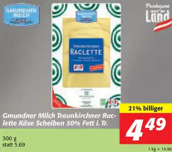 Nah&Frisch Gmundner Milch Traunkirchner Raclette Käse Scheiben 50% Fett i. Tr. 300 g Angebot