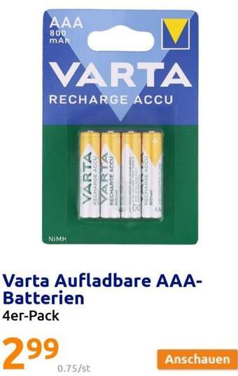 Action Varta Aufladbare AAA-Batterien 4er-Pack Angebot