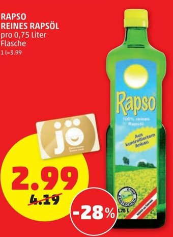 PENNY Rapso Reines Rapsöl 0,75 Liter Angebot