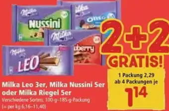 Interspar Milka Leo 3er, Milka Nussini 5er oder Millka Riegel 5er 100g-185 g Angebot