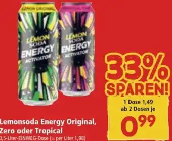 Interspar Lemonsoda Energy Original, Zero oder Tropical 0,5 Liter Angebot