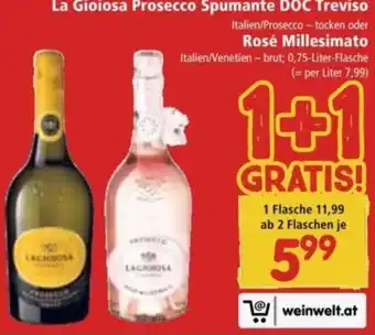 Interspar La Gioiosa Prosecco Spumante DOC Treviso oder Rosé Millesimato 0,75 Liter Angebot