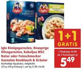 Interspar Iglo Königsgarnelen, Knusprige Ofengarnelen, Kabeljau MSC Natur oder Feinschmecker Garnelen Knoblauch & Kräuter 225g-250 g Angebot