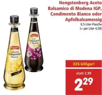Interspar Hengstenberg Aceto Balsamico di Modena IGP, CondimentoBianco oder Apfelbalsamessig 0,5 Liter Angebot