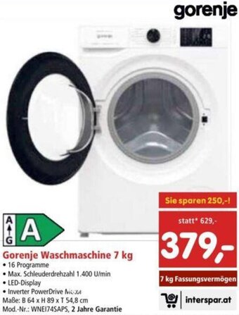 Interspar Gorenje Waschmaschine 7 kg Angebot