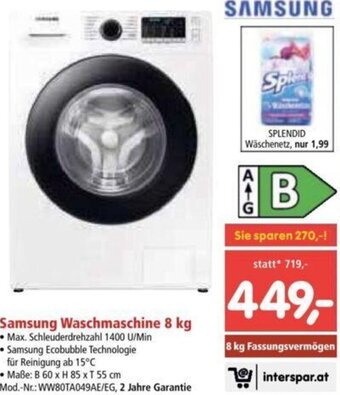 Interspar Samsung Waschmaschine 8 kg Angebot