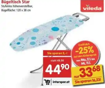 Interspar Vileda Bügeltisch Star 120 x 38 cm Angebot
