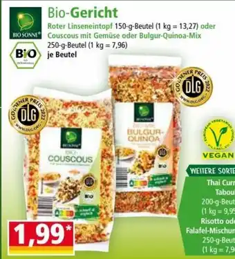 Norma Bio Sonne Bio-Gericht Roter Linseneintopf 150g oder Couscous mit Gemüse oder Bulgur-Quinoa-Mix 250g Angebot