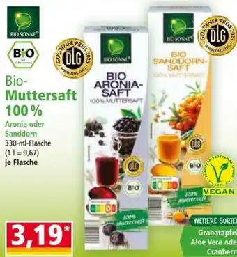 Norma Bio Sonne Bio Muttersaft 100% Aronia oder Sanddorn 330 ml Angebot