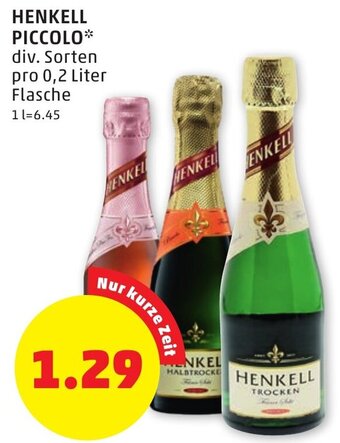 PENNY Henkell Piccolo 0.2 Liter Angebot