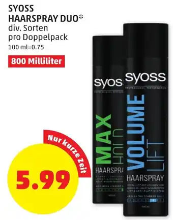 PENNY Syoss Haarspray Duo 100ml Angebot