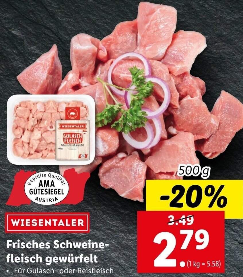 Wiesentaler Frisches SchweineFleisch gewürfelt Angebot bei Lidl