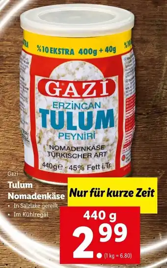 Lidl Gazi Tulum Nomadenkäse 440g Angebot