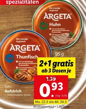 Lidl Argeta Aufstrich 95g Angebot