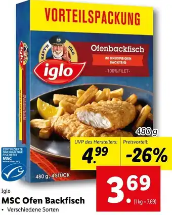 Lidl Iglo MSC Ofen Backfisch 480g Angebot