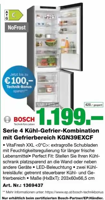 EP Bosch Serie 4 Kühl-Gefrier-Kombination mit Gefrierbereich KGN39EXCF Angebot