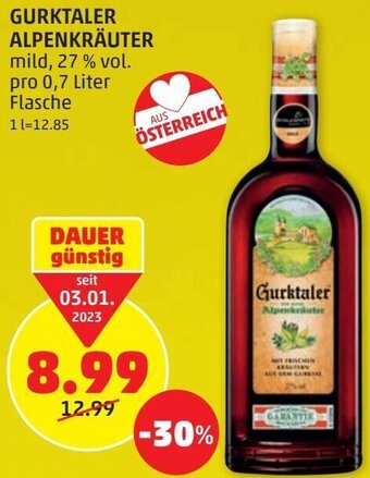 PENNY Gurktaler Alpenkräuter 0,7 Liter Angebot