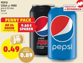 PENNY Pepsi Cola od. Max 0,33 Liter Angebot