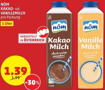PENNY Nöm Kakao-od. Vanillemilch 1 Liter Angebot