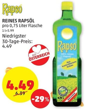 PENNY Rapso Reines Rapsöl 0,75 Liter Angebot