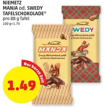 PENNY Niemetz Manja od. Swedy Tafelschokolade 88g Angebot
