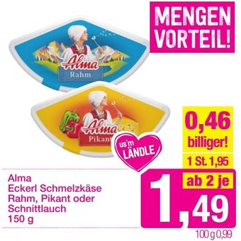 Sutterlüty Alma Eckerl Schmelzkäse Rahm, Pikant oder Schnittlauch 150g Angebot