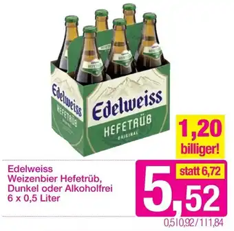 Sutterlüty Edelweiss Weinzenbier Hefetrüb, Dunkel oder Alkoholfrei 6x0,5 Liter Angebot